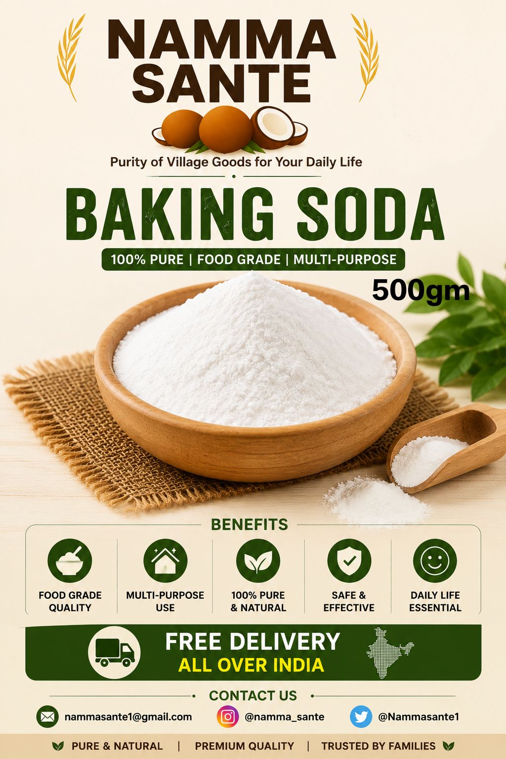 Baking Soda, Sodium Bicarbonate, Cooking Soda, Meetha Soda, Food Grade Baking Soda 500gm