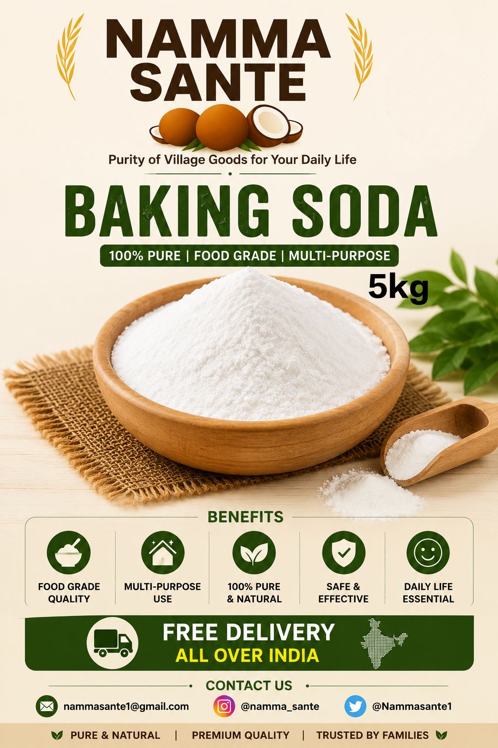 Baking Soda, Sodium Bicarbonate, Cooking Soda, Meetha Soda, Food Grade Baking Soda 5kg