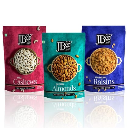 Mixed Dry Fruits Combo Pack, Cashews, Almonds And Raisins, 250G Each, Pack Of 3