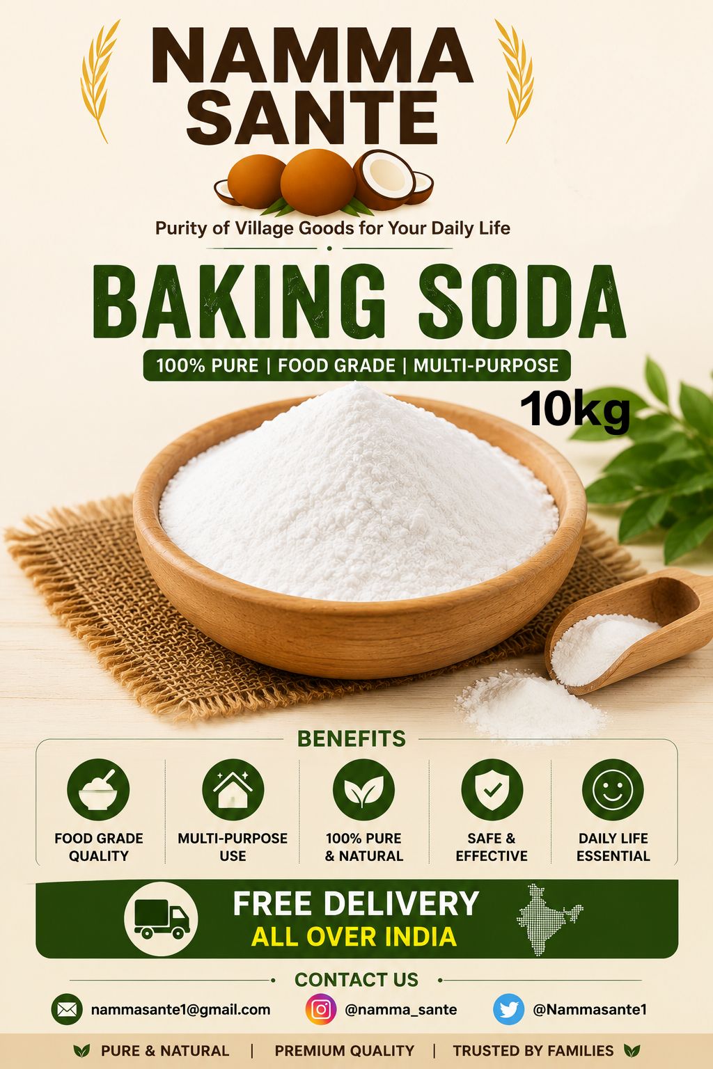 Baking Soda, Sodium Bicarbonate, Cooking Soda, Meetha Soda, Food Grade Baking Soda 10kg