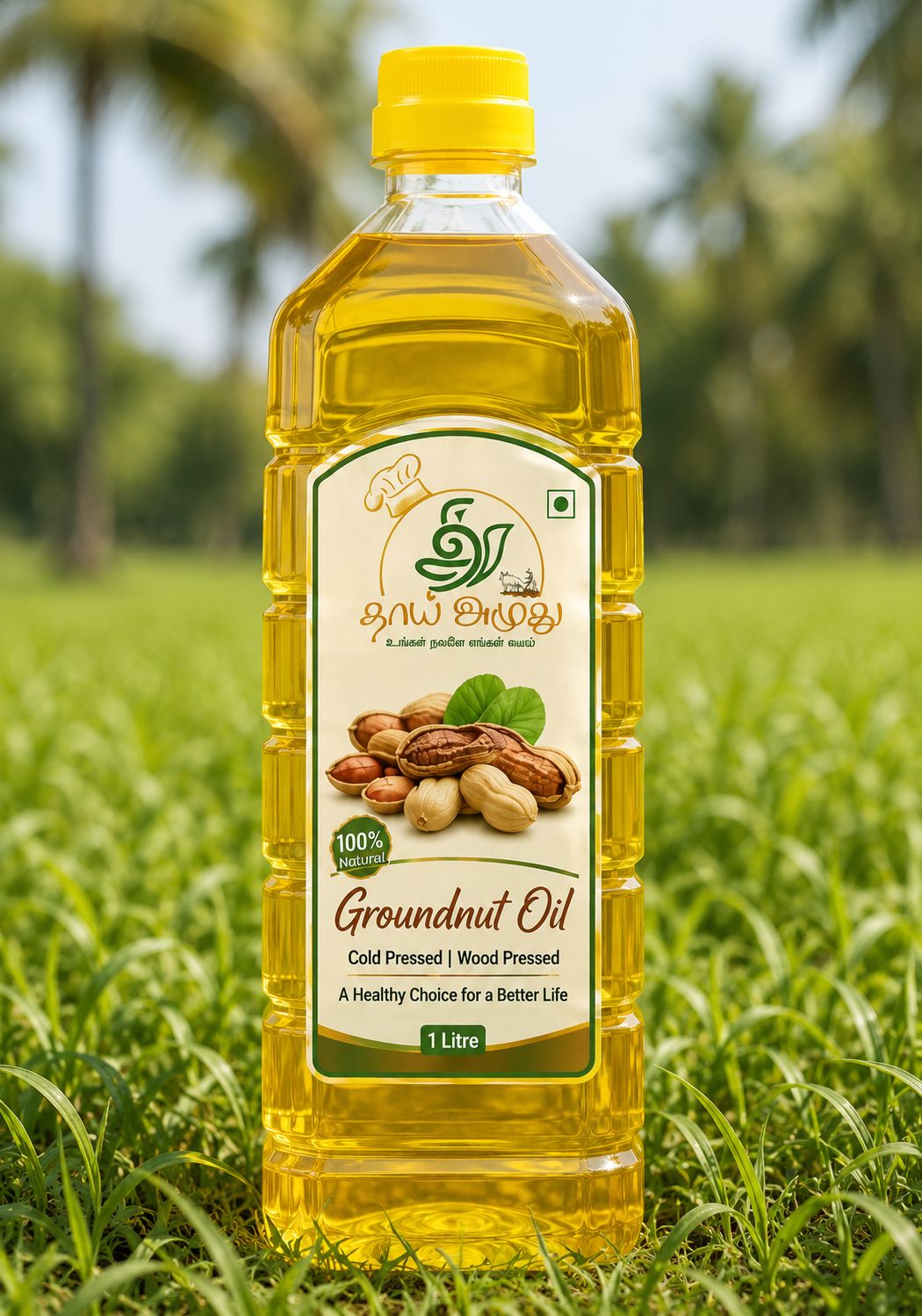 Thaai amudhu Cold Pressed Groundnut Oil 1L – Certified Organic & Unrefined | Kacchi Ghani Cooking Oil | Peanut Oil | Heart-Healthy, Chemical-Free Cooking Oil