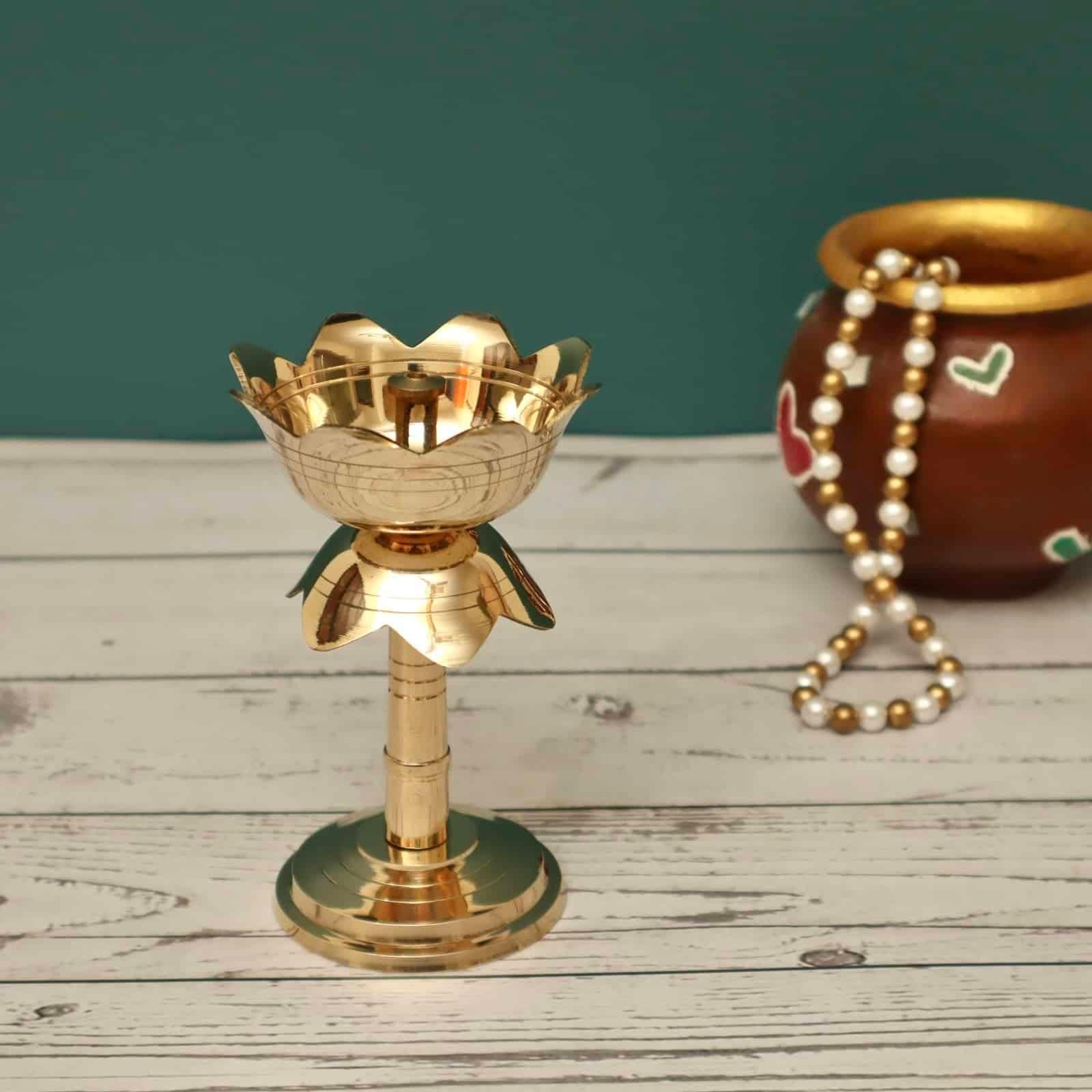 Traditional Brass Lotus Stand Diya / Kamal Stand Deepak in Sizes