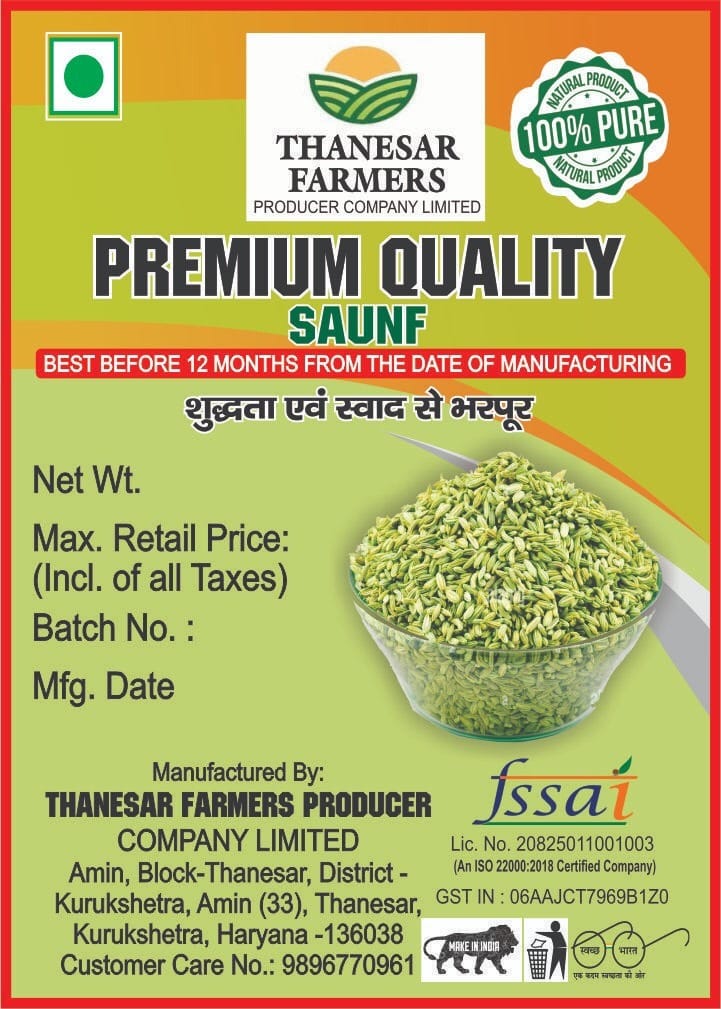 Thanesar Farmers Premium Quality Saunf (Fennel Seeds) 100 gram * 5 Packet