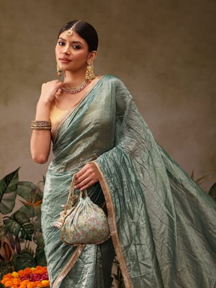 Teal Tissue Organza Saree