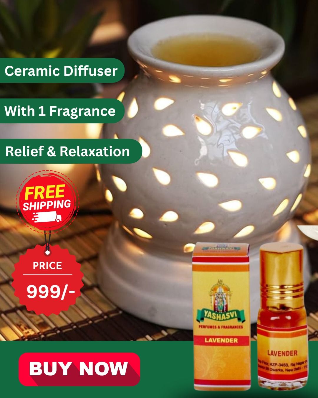 Yashasvi Premium Ceramic Electric Diffuser (with Free 3ML Oil)