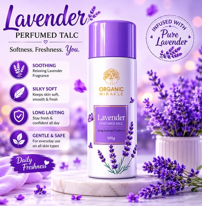 Elegantra Premium Lavender Perfumed Talcum Powder (100g) | Infused with Natural Lavender Essential Oil | Long Lasting Anti-Bacterial Body Powder for Daily Sweat Absorption, Body Odor Control & Instant Radiant Glow (Pack of 1)