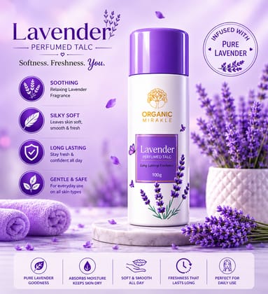 Elegantra Premium Lavender Perfumed Talcum Powder (100g) | Infused with Natural Lavender Essential Oil | Long Lasting Anti-Bacterial Body Powder for Daily Sweat Absorption, Body Odor Control & Instant Radiant Glow (Pack of 1)