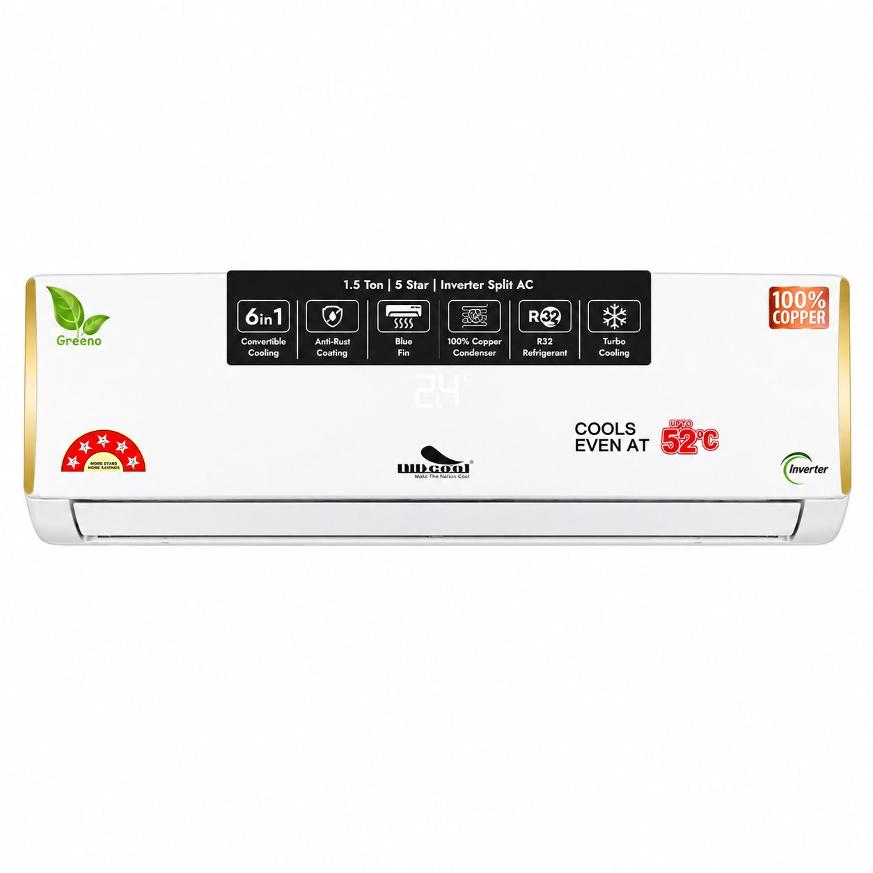 INDcool 1.5 Ton 5 Star Inverter Split AC | 6-in-1 Convertible Cooling | 100% Copper Condenser | Blue Fin Anti-Rust Coating | Turbo Cooling | Advanced Filtration | R32 Refrigerant | Stabilizer Free | Sleep Mode | IDCACBF18K5EF | 2026