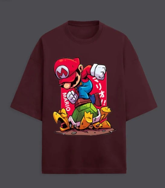 Super Mario Koopa Stomp Oversized Maroon T-Shirt