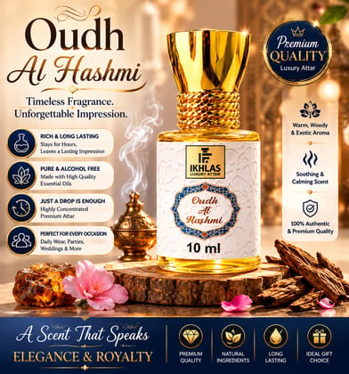 Elegantra Oudh Al Hashmi Luxury Pure Attar Roll On (10ml) | Long Lasting Concentrated Non-Alcoholic Perfume Oil | Premium Traditional Arabic Oudh Attar for Men & Women (Pack of 1)