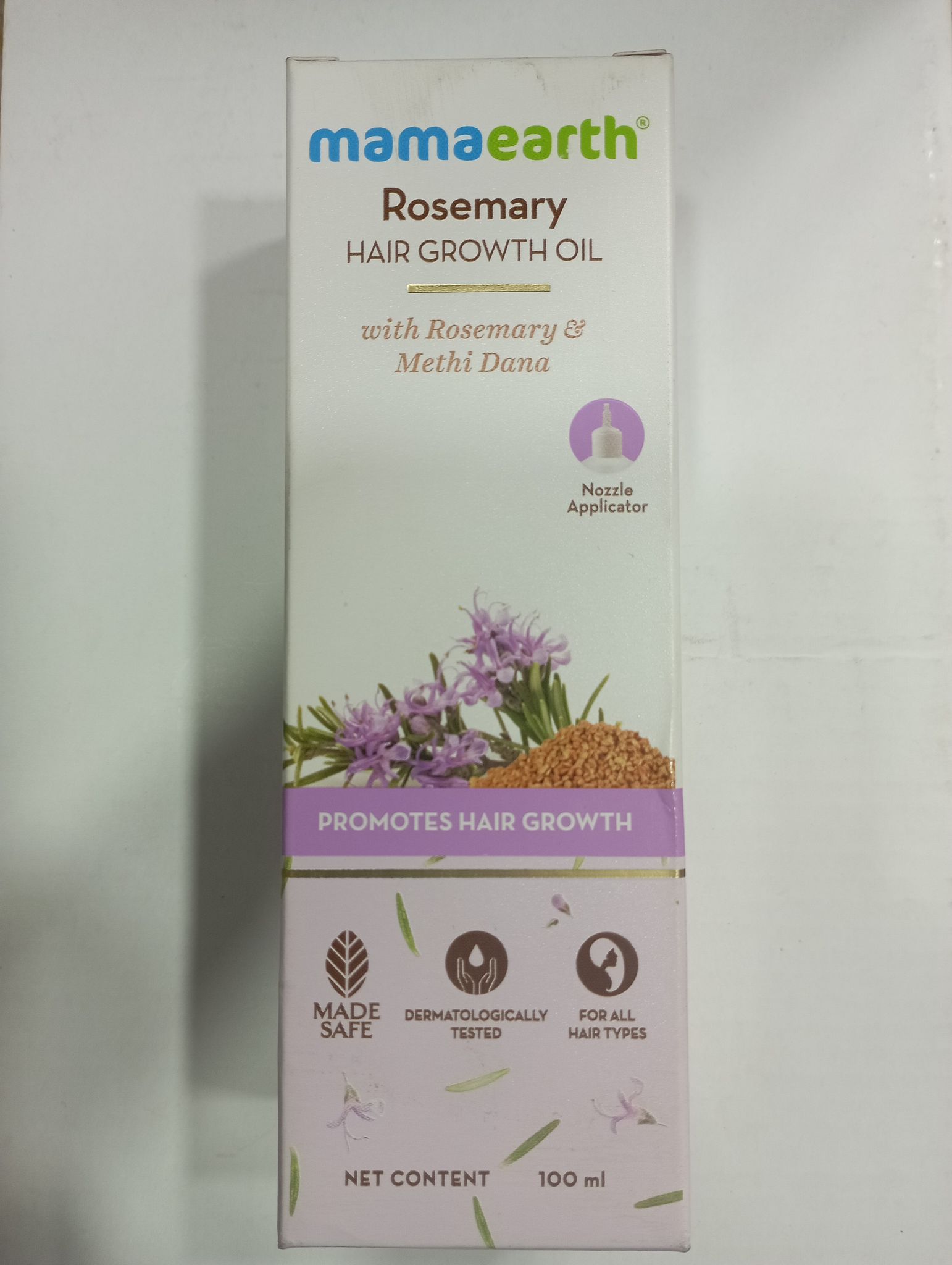 Mamaearth Rosemary Hair growth oil With rosemary & Methi dana Nozzle Applicator Promotes hair growth Made dermatologically for all Safe Tested Hair types Net content 100 ml 