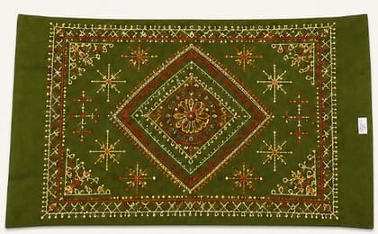 Handmade Olive Green Embroidered Cotton Table Placemat