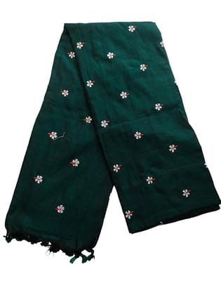 Women's Dark Green Embroidered Saree with Tassels