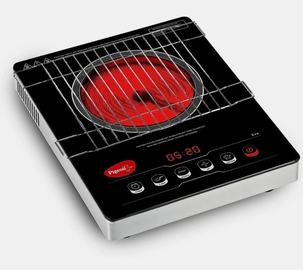 Pigeon  2000W Infrared Electric Cooktop with Stainless Steel Body and Tandoor Grill