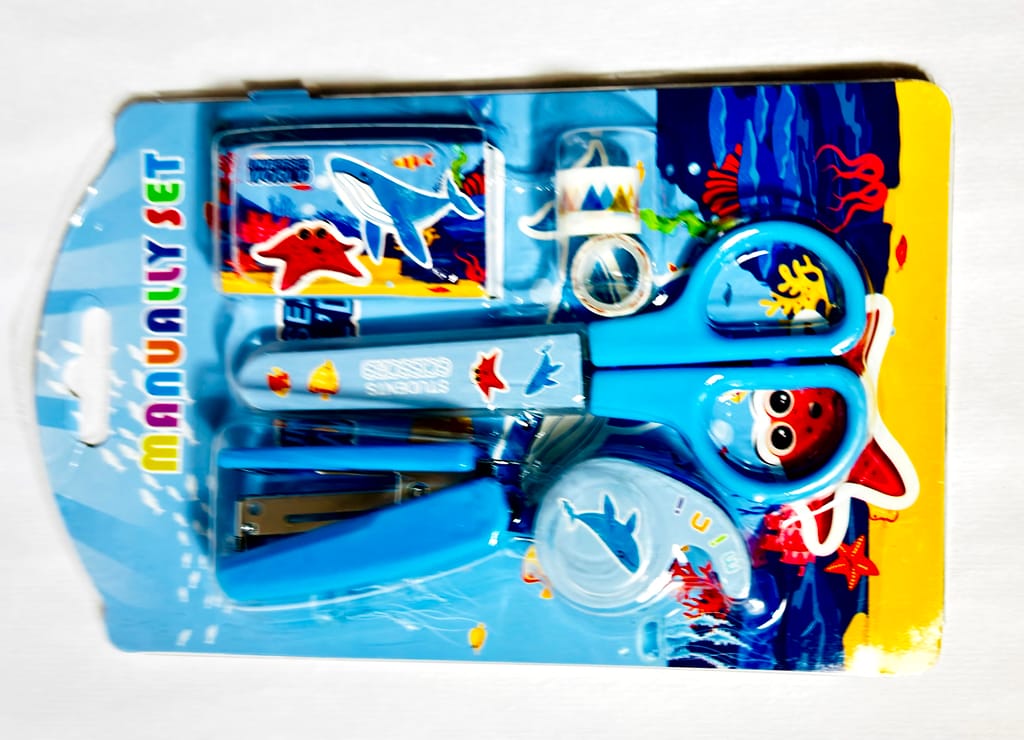 5-in-1 Cartoon Kawaii Stationery Set – Stapler with Scissor & Washi Tape