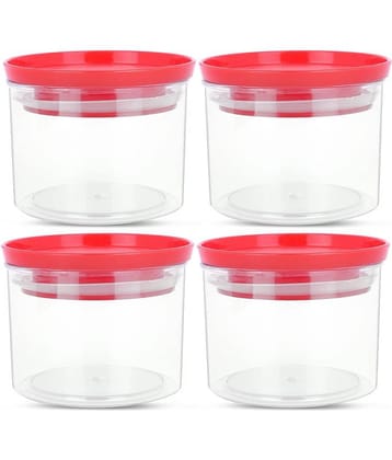 HomePro - Round Container | Airtight | Silicone Cap | Red | Plastic Utility Container | Set of 4 - 500 ml