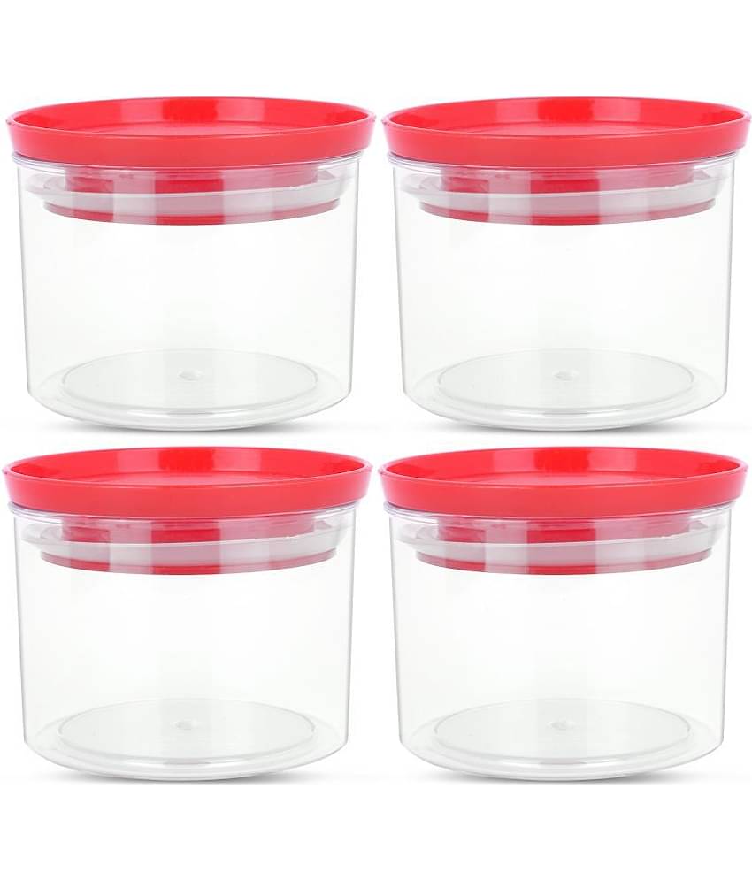 HomePro - Round Container | Airtight | Silicone Cap | Red | Plastic Utility Container | Set of 4 - 500 ml