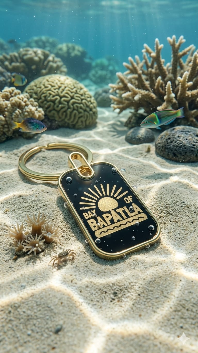 Bay of Bapatla Gold Tone Rectangle Keyring