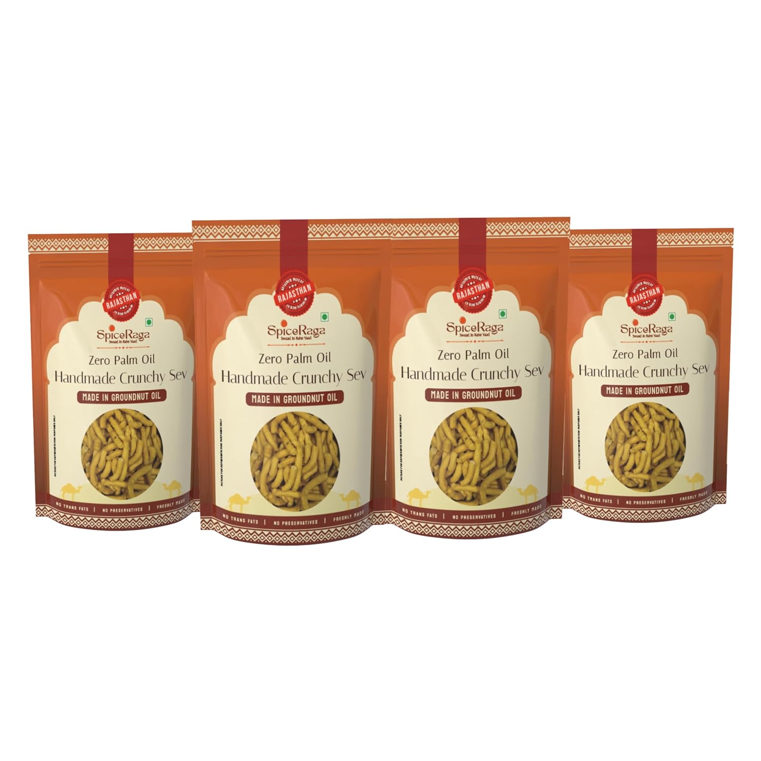 SpiceRaga | Crunchy Sev Pack of 4 - Handmade Sev | Tastes Like Home-made | No Palm Oil | No Trans Fat | Healthy Namkeen Sev | 100% Natural Ingredients | 160g Each