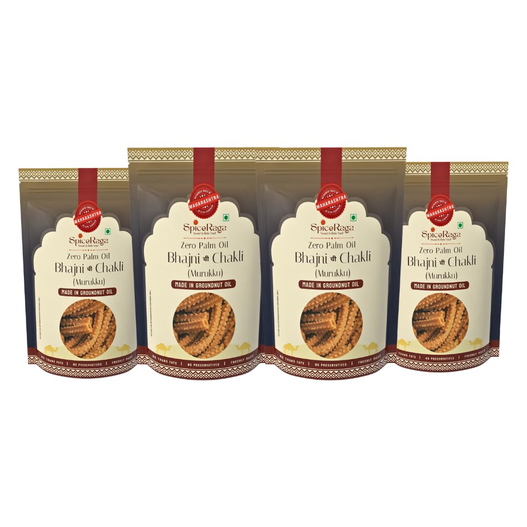 SpiceRaga Bhajni chi Chakali | 480g (Pack of 4, 120g Each) | No Palm Oil | Pure Groundnut Oil | No Trans Fat | Crunchy & Tasty | Healthy Namkeen | 100% Natural Ingredients