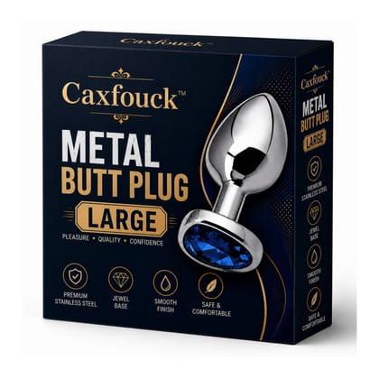 Caxfouck Metal Butt Plug Large with Crystal Jewel Base, Premium Stainless Steel, Smooth Finish, Comfortable Design (1 Piece)