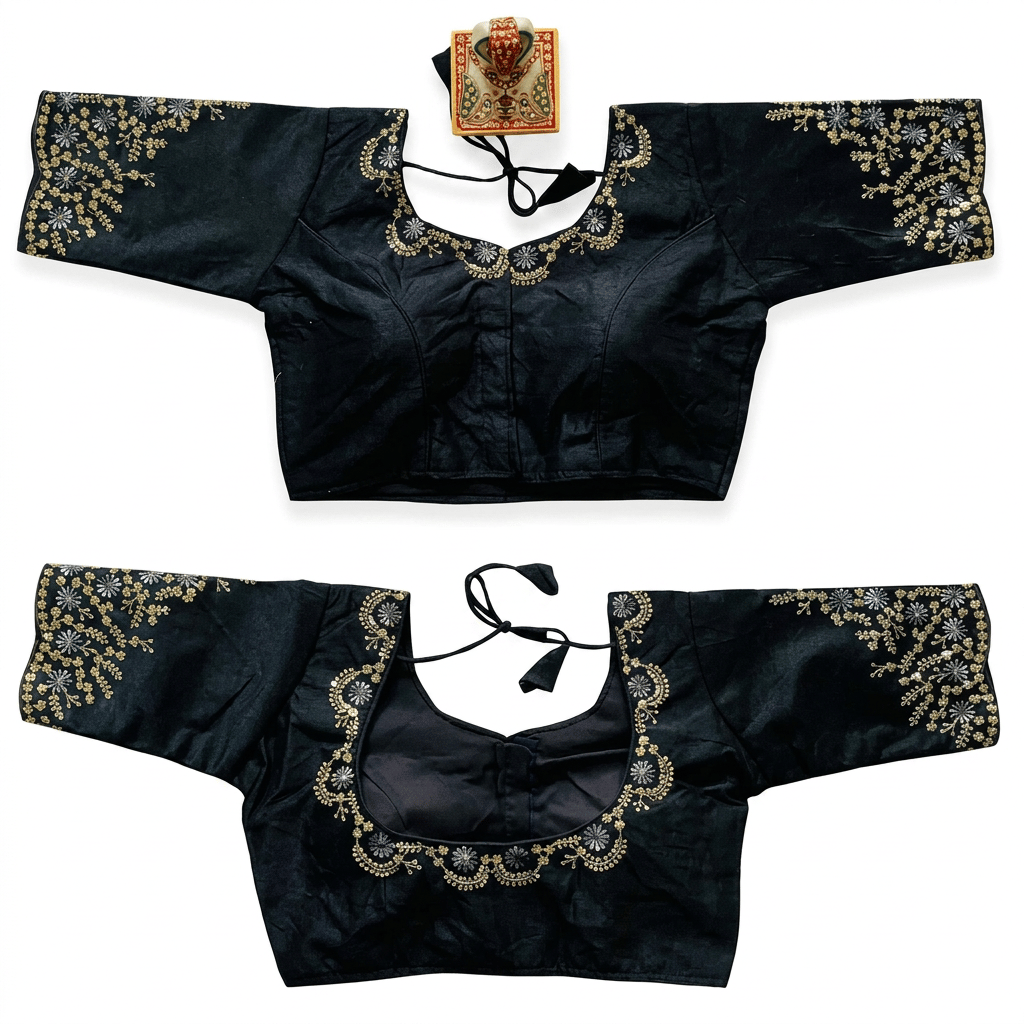 Women's Black Phantom Silk Blouse with Gold Embroidery