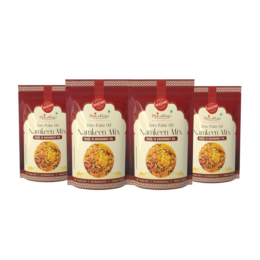 SpiceRaga Namkeen Mix Pack of 4 | No Palm Oil | Pure Groundnut Oil | No Trans Fat | Crispy & Spicy Teatime Snack | Healthy Snack | 100% Natural Ingredients | 160g Each
