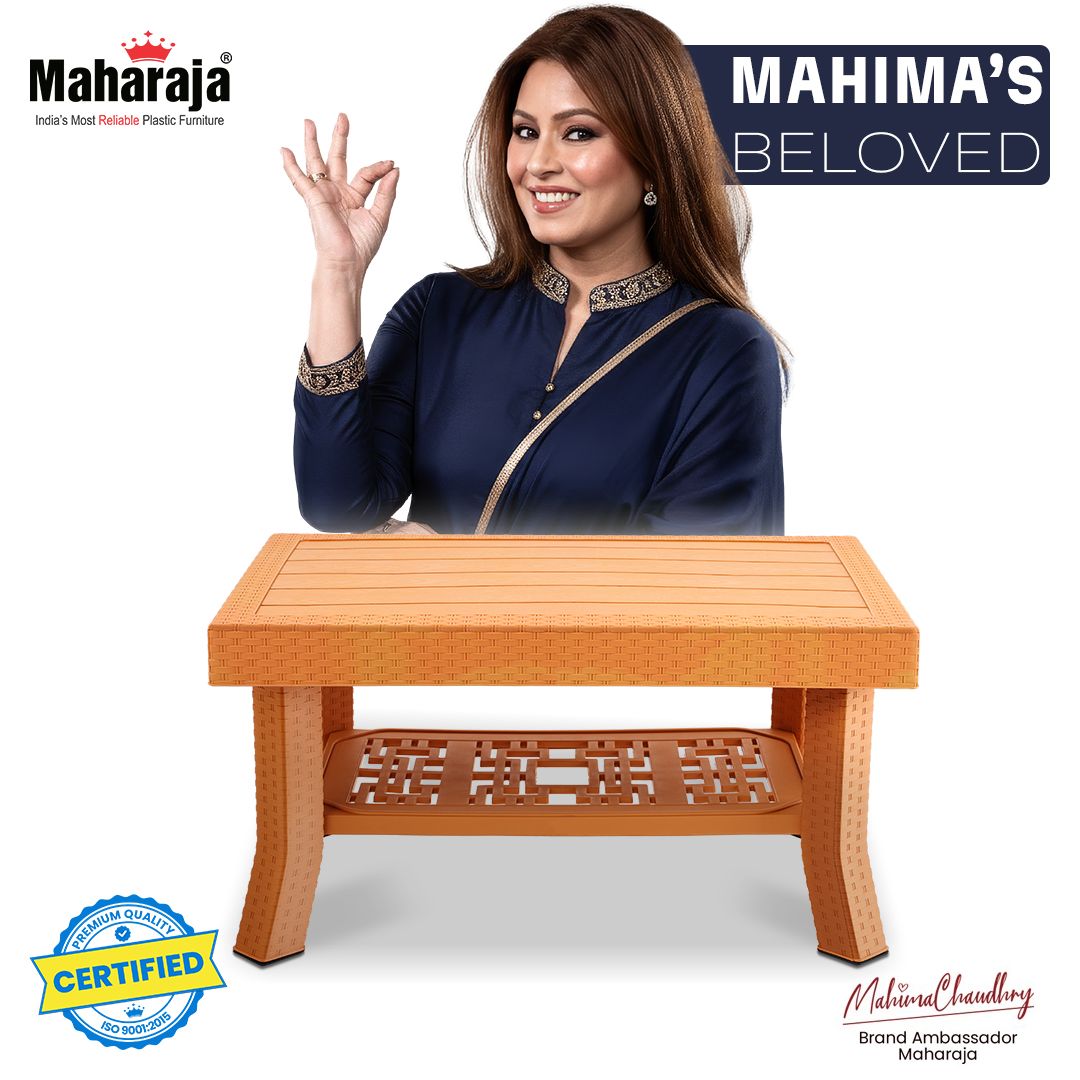 MAHARAJA Double Top Center Table with Wooden Texture Finish | Heavy Duty Plastic Multi-Utility Table with Storage Shelf | Load Capacity up to 200 kg | for Living Room, Office & Dining Area