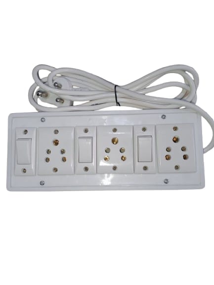 Extension Board with 3 Switches,3 Socket,2 Meter Wire | Heavy Duty PVC Power Strip with Universal Sockets | Long Wire Extension Box for Home, Office & Shop