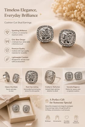 Elegantra American Diamond Stud Earrings | American Diamond Square Cut Stud Earrings With Elegant Bow Design | Stunner Studs For Anniversary Gift Mothers Day Gift Birthday Gift