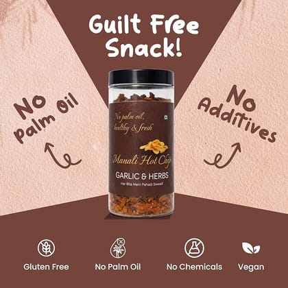 Manali Hot Chips Organic Potato Wafers Garlic & Herbs Flavor 150g | Farm Fresh Thin & Crunchy Crispy Snack | No Palm Oil