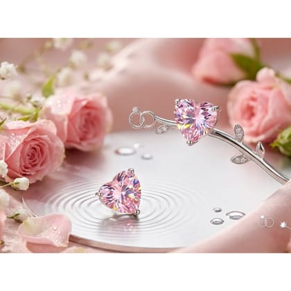 Dazzling Cubic Zirconia Pink Heart Stud Earrings for Women,Teen Girls & Kids Romantic Heart-Shaped Diamond Like Stud Earrings Pair of 1