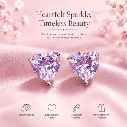 Elegantra Pink Heart Crystal Stud Earrings for Women & Girls | Classic Heart Cut Pink Studs |Pink Sparkly Earrings | Pink Crystal Earrings | Pink Heart Earrings  Pink Heart Stud Earrings | Anniversary Gift Mothers Day Gift Birthday Gift