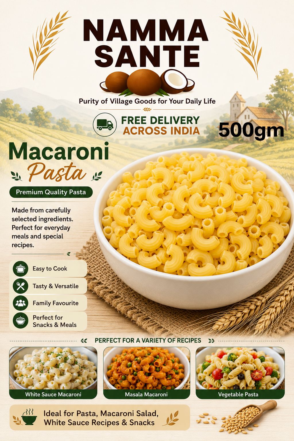 Macaroni Pasta, Elbow Macaroni, Elbow Pasta, Maccheroni, Pasta Macaroni 500gm