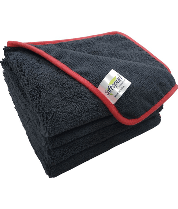 SOFTSPUN Microfiber High, Loop Silk Banded Edges,Car Cleaning Cloths, 40x40cms 4pcs (Black) Towel Set 380 GSM Highly Absorbent, Multi-Purpose Cleaning Cloth