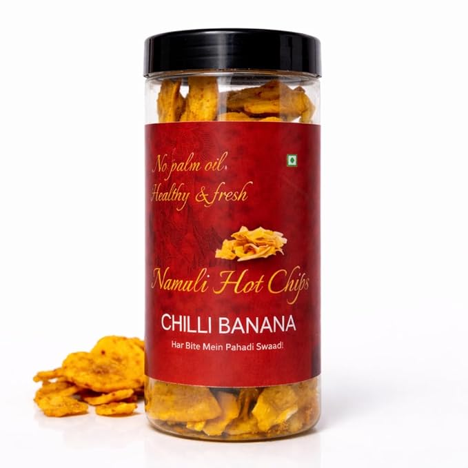 Manali Hot Chips Organic Chilli Banana Flavor 120g | Farm Fresh Thin & Crunchy Crispy Snack | No Palm Oil