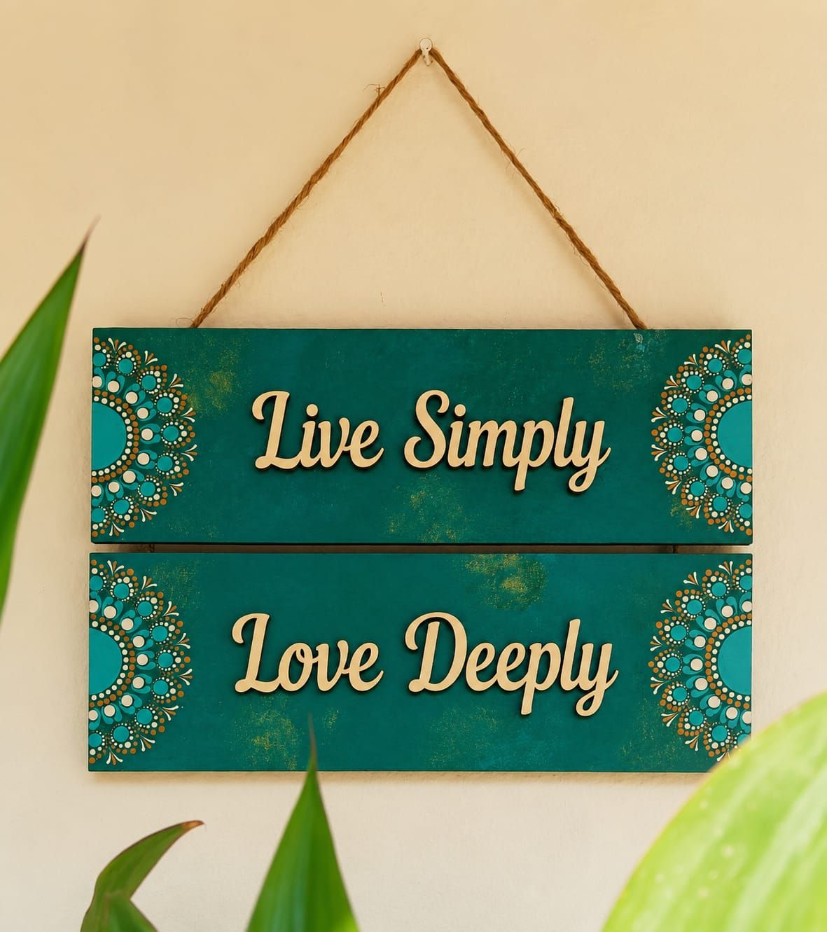 Live Simply Love Deeply Mandala Art Wooden Wall Hanging (Set of 2)