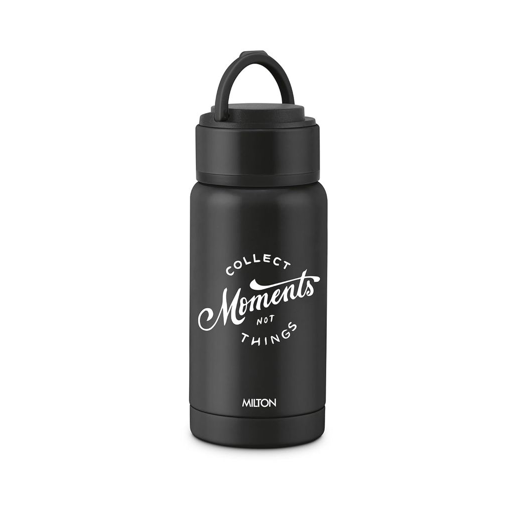 Milton Tiny 260 Thermosteel Water Bottle 250 ml Stainless Steel, Long Hours Hot and Cold, Leak Proof Lid, Easy to Carry, ISI Certified I Vacuum Insulated I for Office, Gym, School I Black