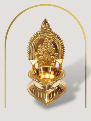 NAAYAGI ® - Kanchipuram KAMAKSHI VILAKKU, KAMAKSHI DIYA, kamatchi vilakku  - Pure Brass Made,  5.3 INCH HIGH 