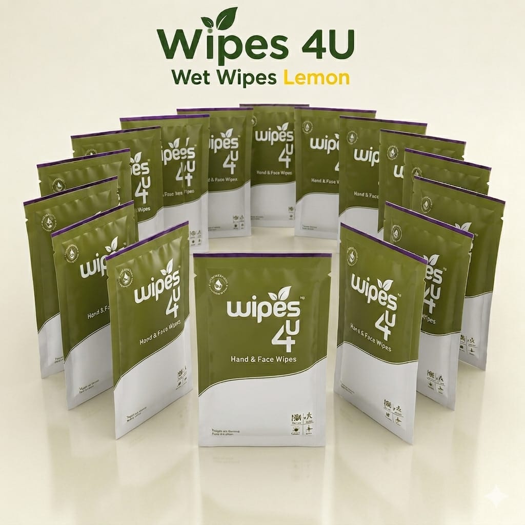 Wipes4u Individually Packed Face and Hand Wet Wipes Lemon ( 50 Wipes  )