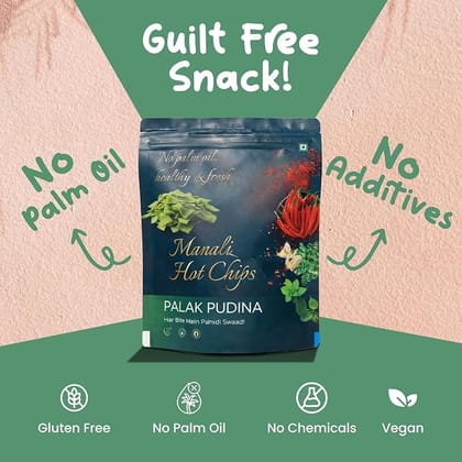 Manali Hot Chips Organic Potato Wafers Palak Pudina Flavor 55g | Farm Fresh Thin & Crunchy Crispy Snack | No Palm Oil(Pack of 2)