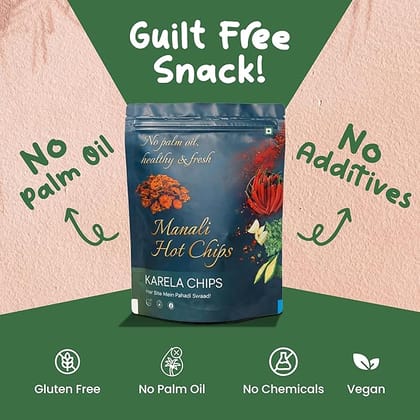 Manali Hot Chips Organic Karela Chips Flavor 55g | Farm Fresh Thin & Crunchy Crispy Snack | No Palm Oil(Pack of 2)