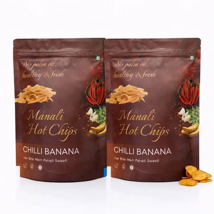 Manali Hot Chips Organic Chilli Banana Flavor 55g | Farm Fresh Thin & Crunchy Crispy Snack | No Palm Oil(Pack of 2) Manali Hot Chips Organic Chilli Banana Flavor 55g | Farm Fresh Thin & Crunchy Crispy Snack | No Palm Oil(Pack of 2)