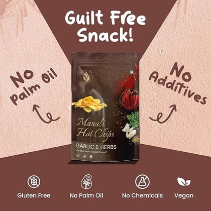 Manali Hot Chips Organic Potato Wafers Garlic & Herbs Flavor 55g | Farm Fresh Thin & Crunchy Crispy Snack | No Palm Oil(Pack of 2)