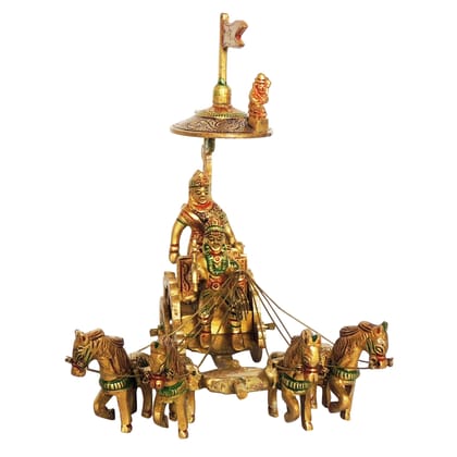 Brass Showpiece Surya Rath God Idol Statue | Traditional Handcrafted Hindu Religious Showpiece, Height : 7 Inch (BSMAS070 M)