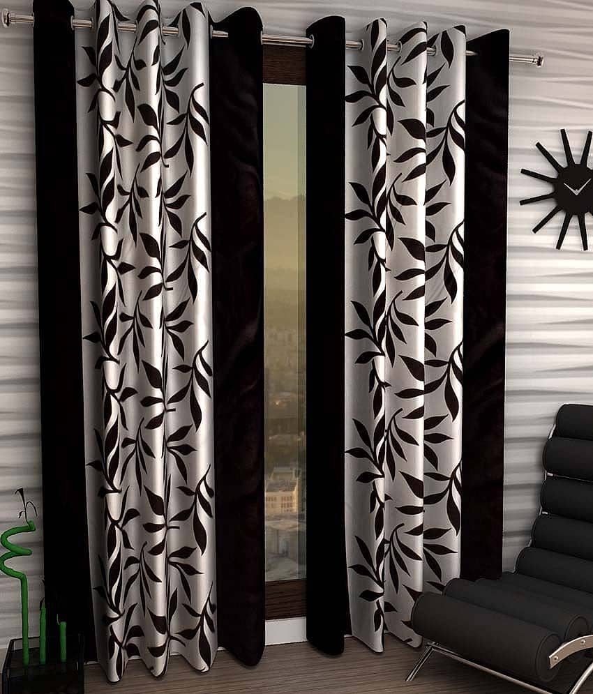 Tanishka Fabs Solid Semi-Transparent Eyelet Curtain 7 ft ( Pack of 4 ) - Black