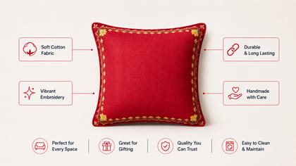 Embroidery Red Pillow Cover