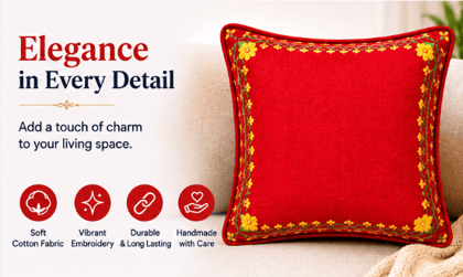 Embroidery Red Pillow Cover