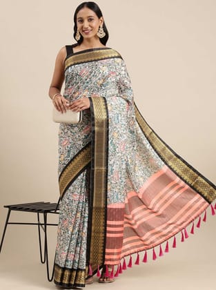 Yavira silk Women's Multi Printed Silk Blend Saree