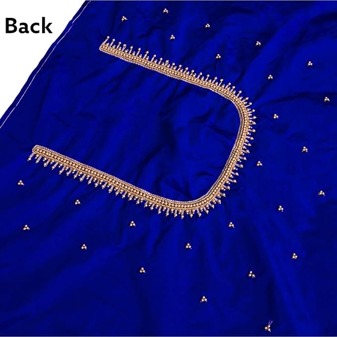 Heavy Hand Embroidery Royal Blue Raw Silk Unstitched Blouse Piece